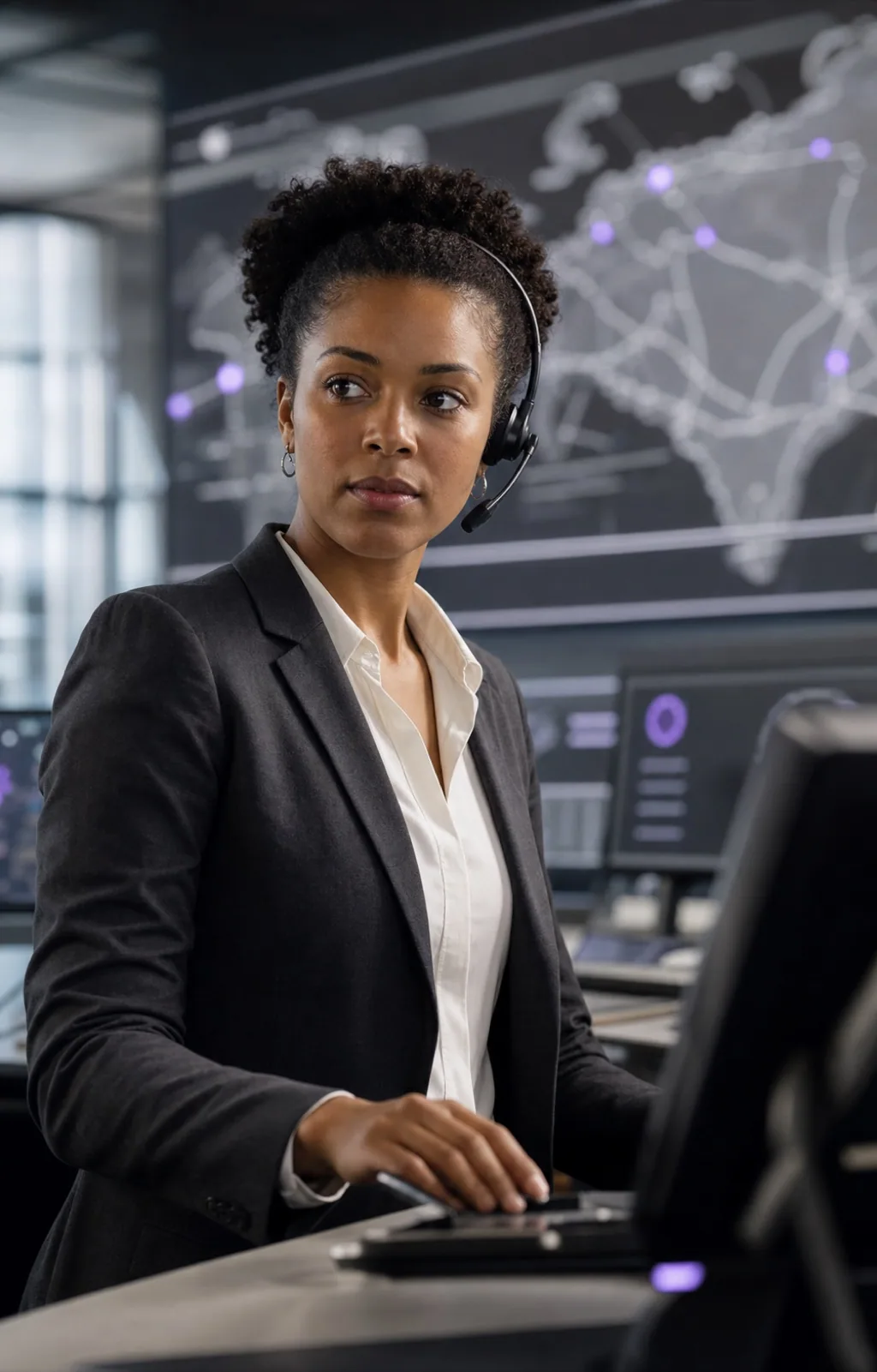 Illustrative Logistics Coordinator role view at a shipping control desk
